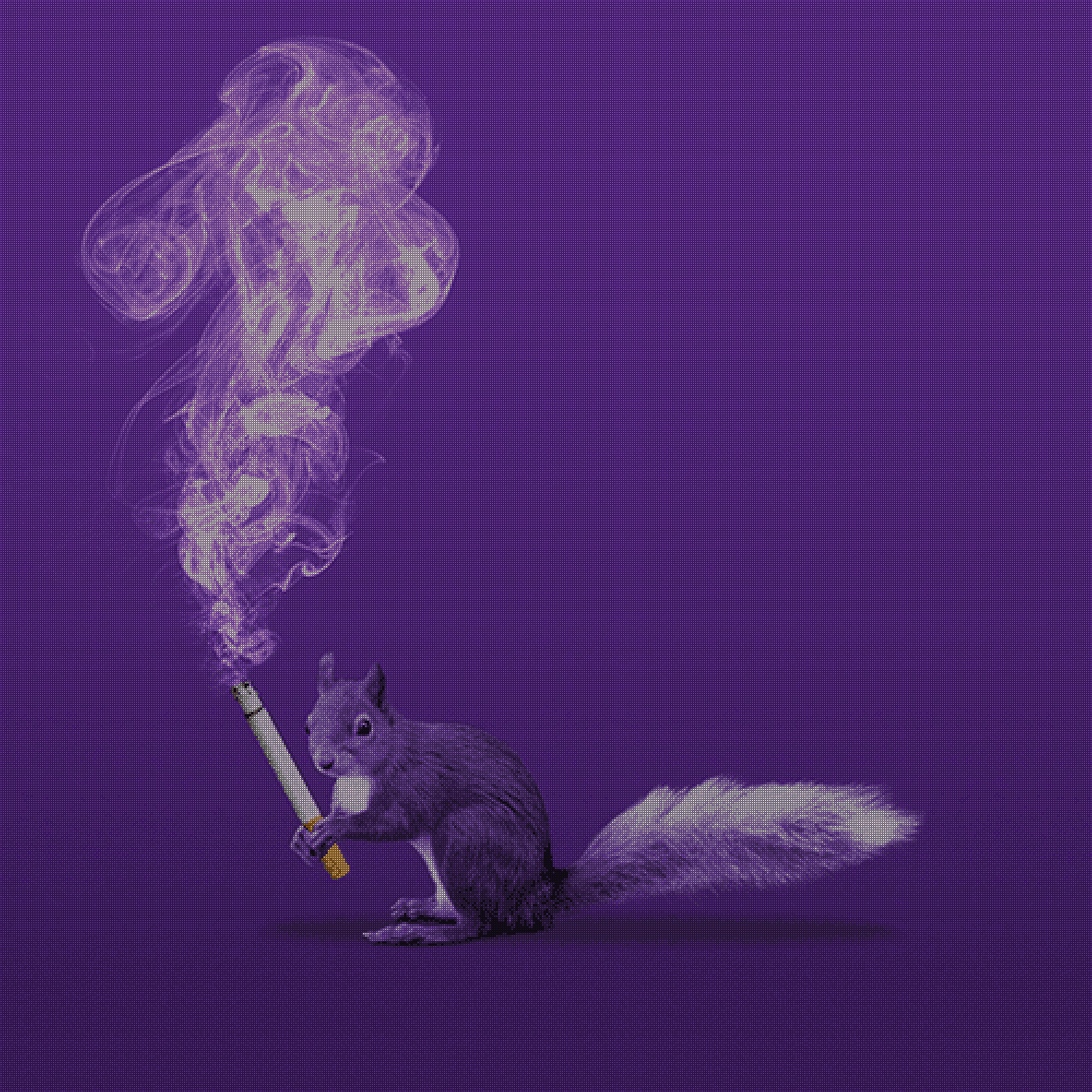 FAGKIN 2025_500px-50col – E5 AT 100×100 A purple squirrel smoking a cigarette